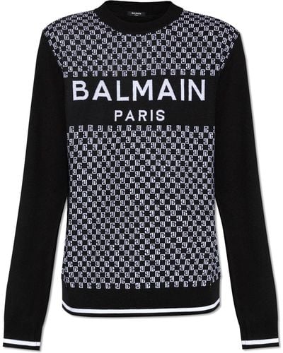 Balmain Wool Mini-monogram Jumper - Black