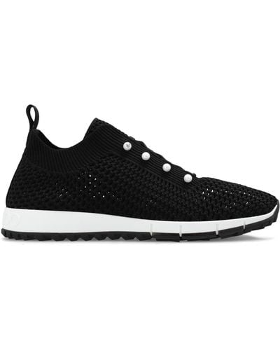 Jimmy Choo Veles Pearl-embellished Knitted Low-top Trainers 7. - Black