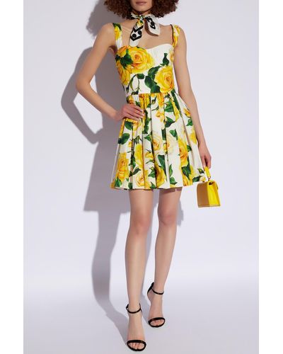 Dolce & Gabbana Dress With Floral Motif, - Yellow