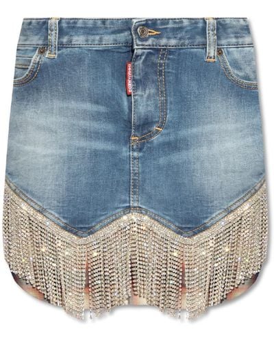 DSquared² Fringed Denim Skirt, - Blue