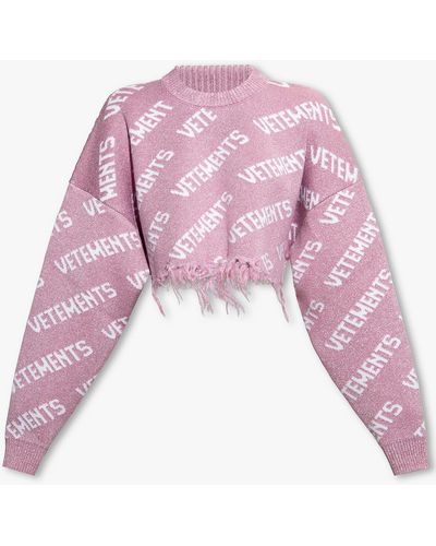 Vetements Pink Cropped Sweater With Logo