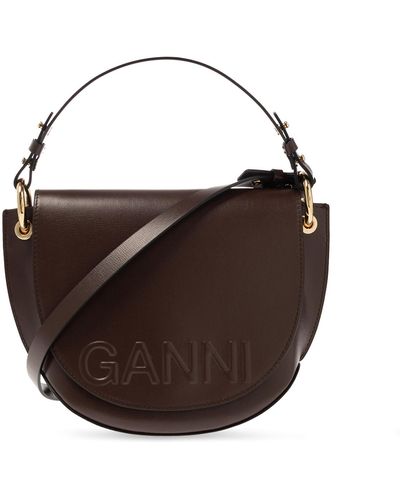 Ganni Shoulder Bag With Logo - Brown