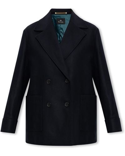 PS by Paul Smith Cropped Double-breasted Coat - Blue