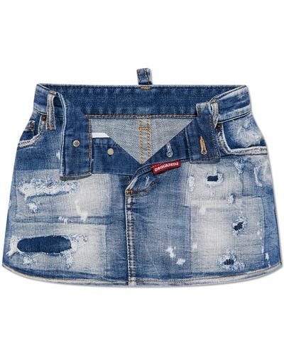 DSquared² Denim Skirt With Logo, - Blue