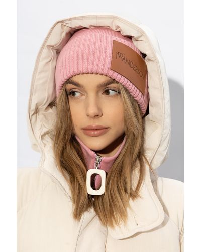 JW Anderson Wool Beanie With Logo, - Pink
