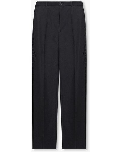 Balenciaga Wool Pleat-Front Trousers - Black