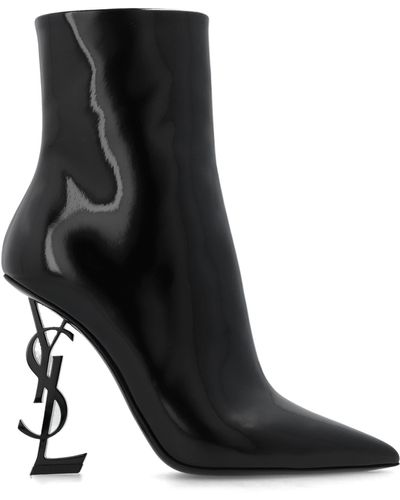 LEATHER MID HEEL BOOTS - Black