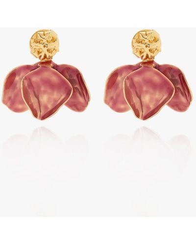 Tory Burch 'roxanne' Earrings With Logo, - Red