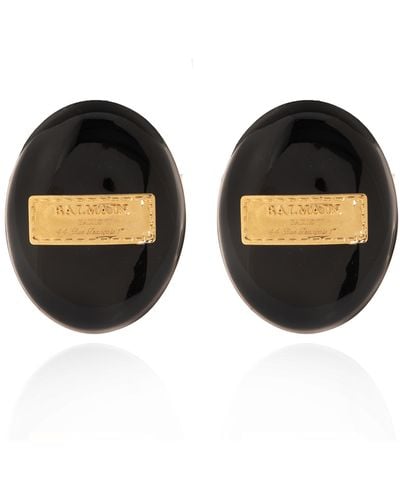 Balmain Earrings With Logo, - Black