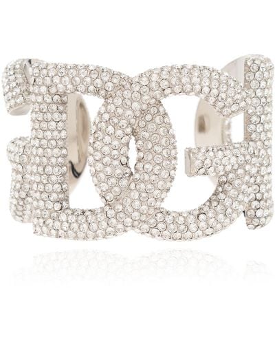 Dolce & Gabbana Embellished Dg Millennials Logo Cuff Bracelet - Metallic