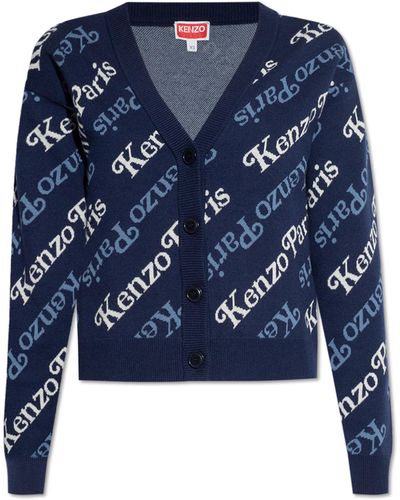 KENZO Cardigan With Logo, - Blue