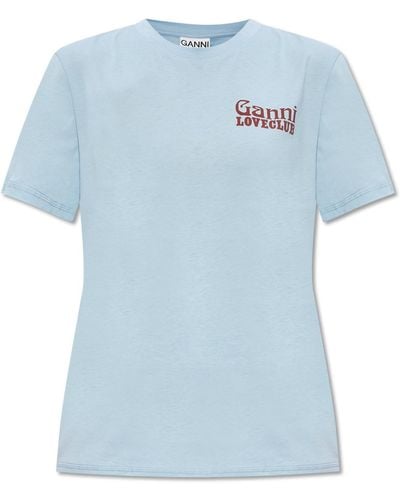 Ganni T-shirt With Logo, - Blue