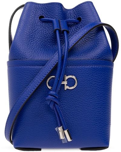 Ferragamo Leather Bucket Shoulder Bag - Blue