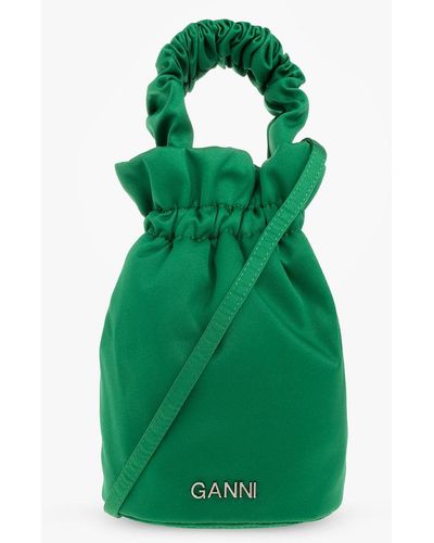 Ganni Shoulder Bag With Logo - Green
