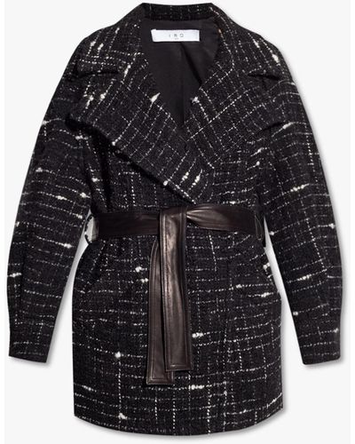 IRO 'derek' Tweed Coat With Belt - Black