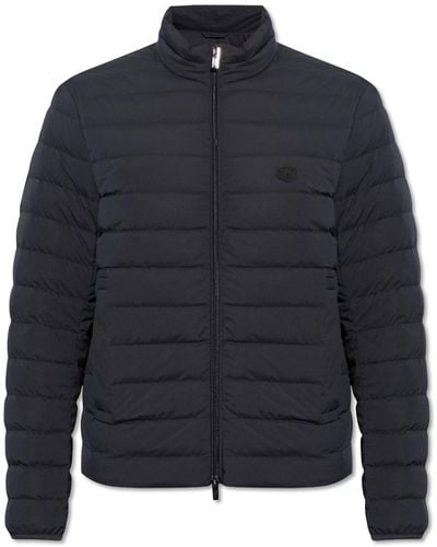 Emporio Armani Quilted Jacket With Standing Collar, - Blue