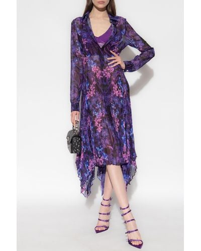 Versace Orchid Barocco-print Pleated Shirtdress - Purple