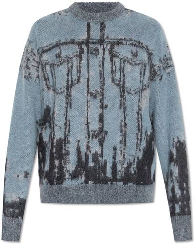 DIESEL Knit Sweater With Jeans Motif - Blue
