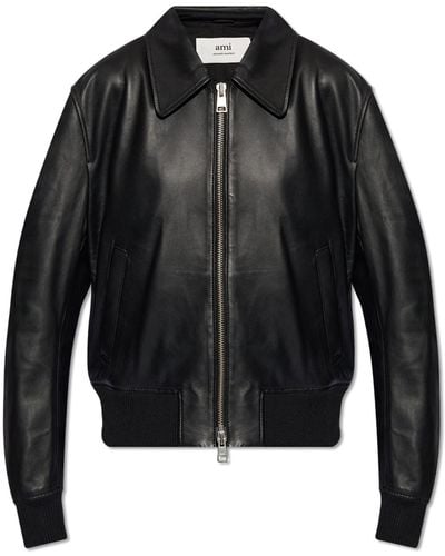 Ami Paris Leather Jacket - Black
