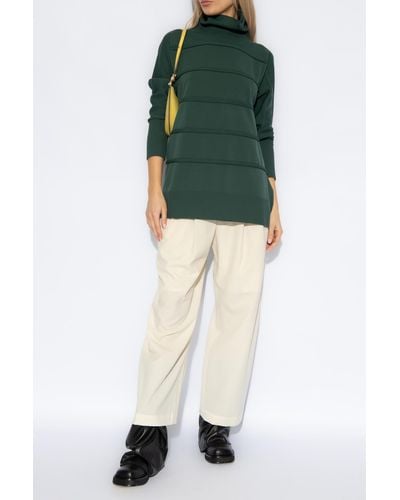 Pleats Please Issey Miyake Oversize Turtleneck Sweater, - Green