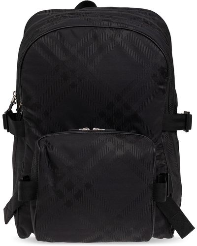 Burberry Checked Backpack, - Black