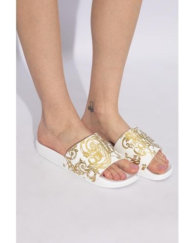 Versace Slides With Logo, - White