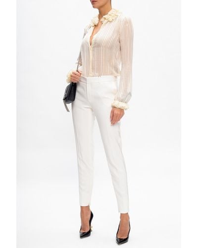 Saint Laurent Wool Pleat-Front Pants - White