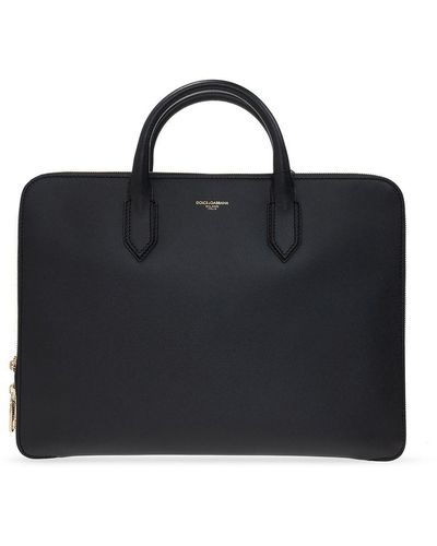 Dolce & Gabbana Monreal Briefcase In Calfskin With Heat-pressed Logo - Black
