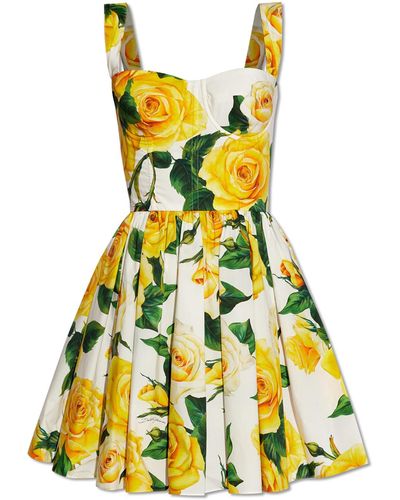Dolce & Gabbana Dress With Floral Motif, - Yellow