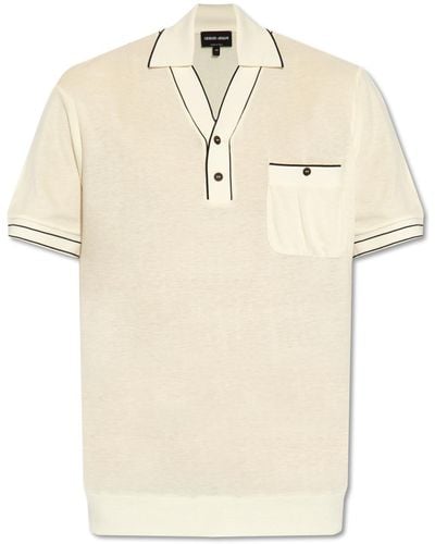 Giorgio Armani Polo Shirt With Pocket, - Natural