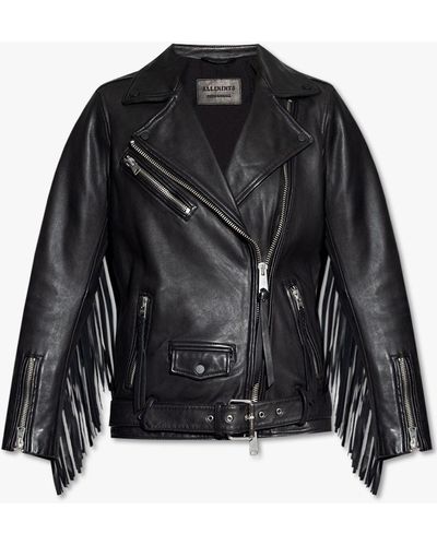 AllSaints 'billie' Leather Jacket With Fringes - Black