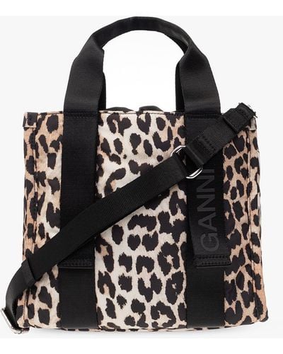 Ganni Shoulder Bag With Leopard Print - Black