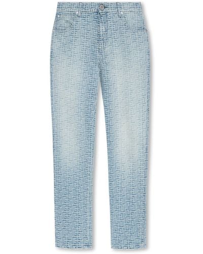 Balmain Monogram Cotton Jeans - Blue