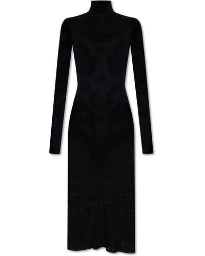 Balmain Transparent Dress With Standing Collar, - Black