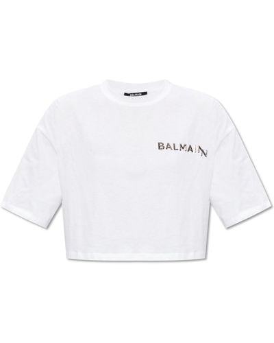 Balmain Cropped T-shirt, - White
