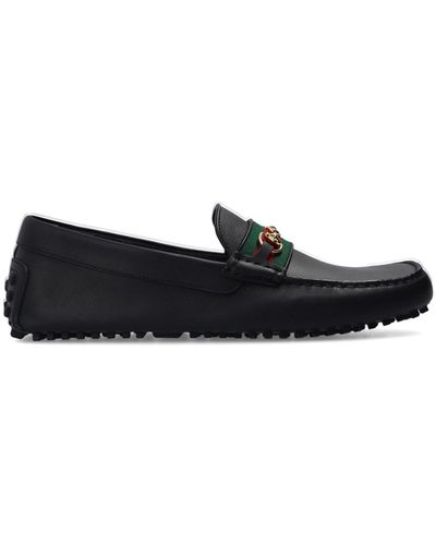 Gucci Leather Driver Web Loafers - Black