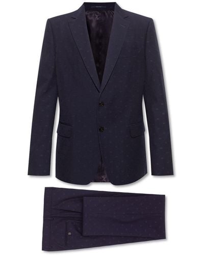 Gucci Wool Suit With GG Pattern - Blue
