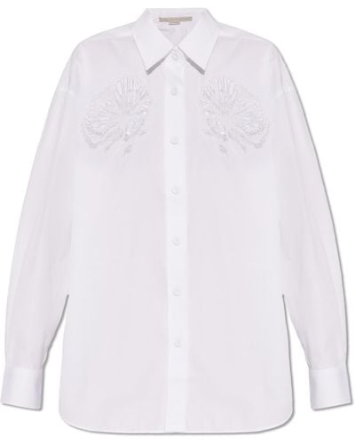 Stella McCartney Cotton Shirt With Motif Of Flowers, - White