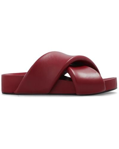 Jil Sander Leather Slides, - Red