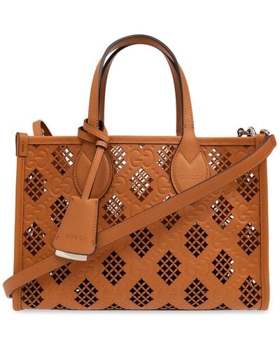Gucci 'ophidia' Openwork Shoulder Bag, - Brown