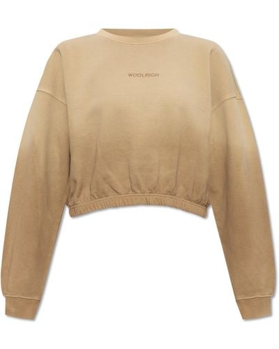 Woolrich Cropped Oversize Sweatshirt, - Natural