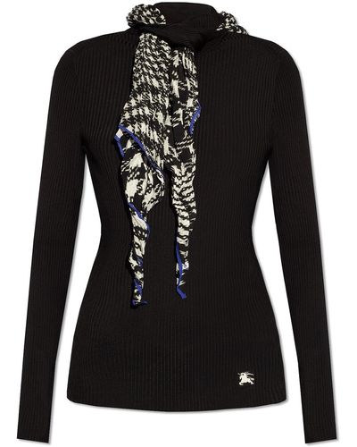 Burberry Jumper With Silk Scarf, - Black