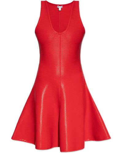 Alaïa Ribbed Dress, - Red