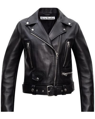 Acne Studios Belted Leather Biker Jacket - Black