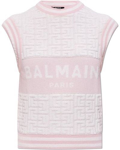 Balmain Vest With Logo, - Pink
