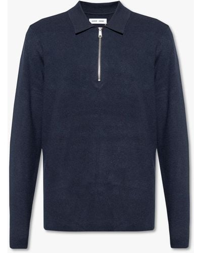 Samsøe & Samsøe 'guna' Long-sleeved Polo Shirt, - Blue