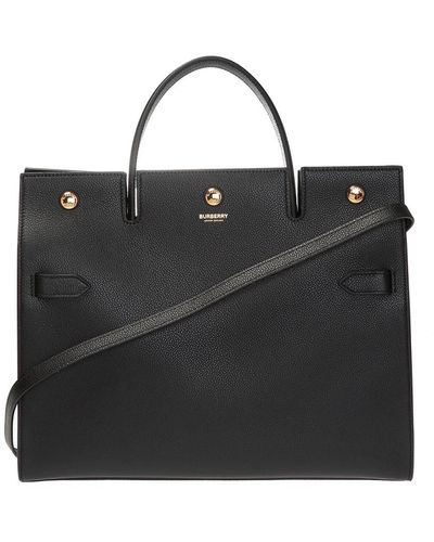 Burberry Medium Leather Title Bag - Black