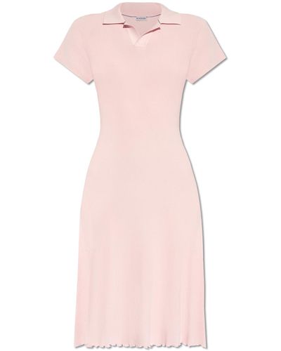 Burberry Ribbed Dress With Collar, - Pink