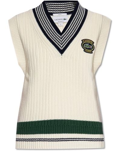 Lacoste Vest With Patch, - Natural