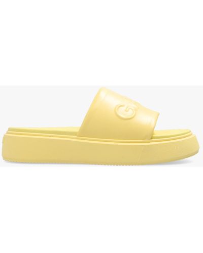 Ganni Slides With Logo - Yellow